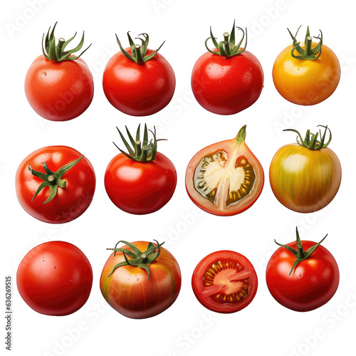 Fresh tomatoes isolated on transparent background.