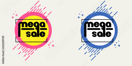 Mega sale in two colors. Stickers that attract the attention of visitors to the discount.