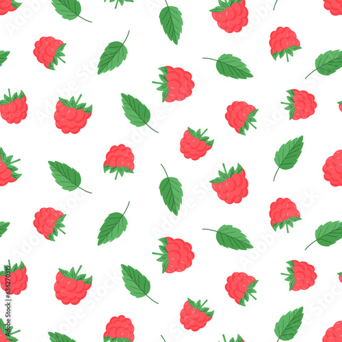 Seamless pattern of raspberry berries. Summer background with berries wallpaper.