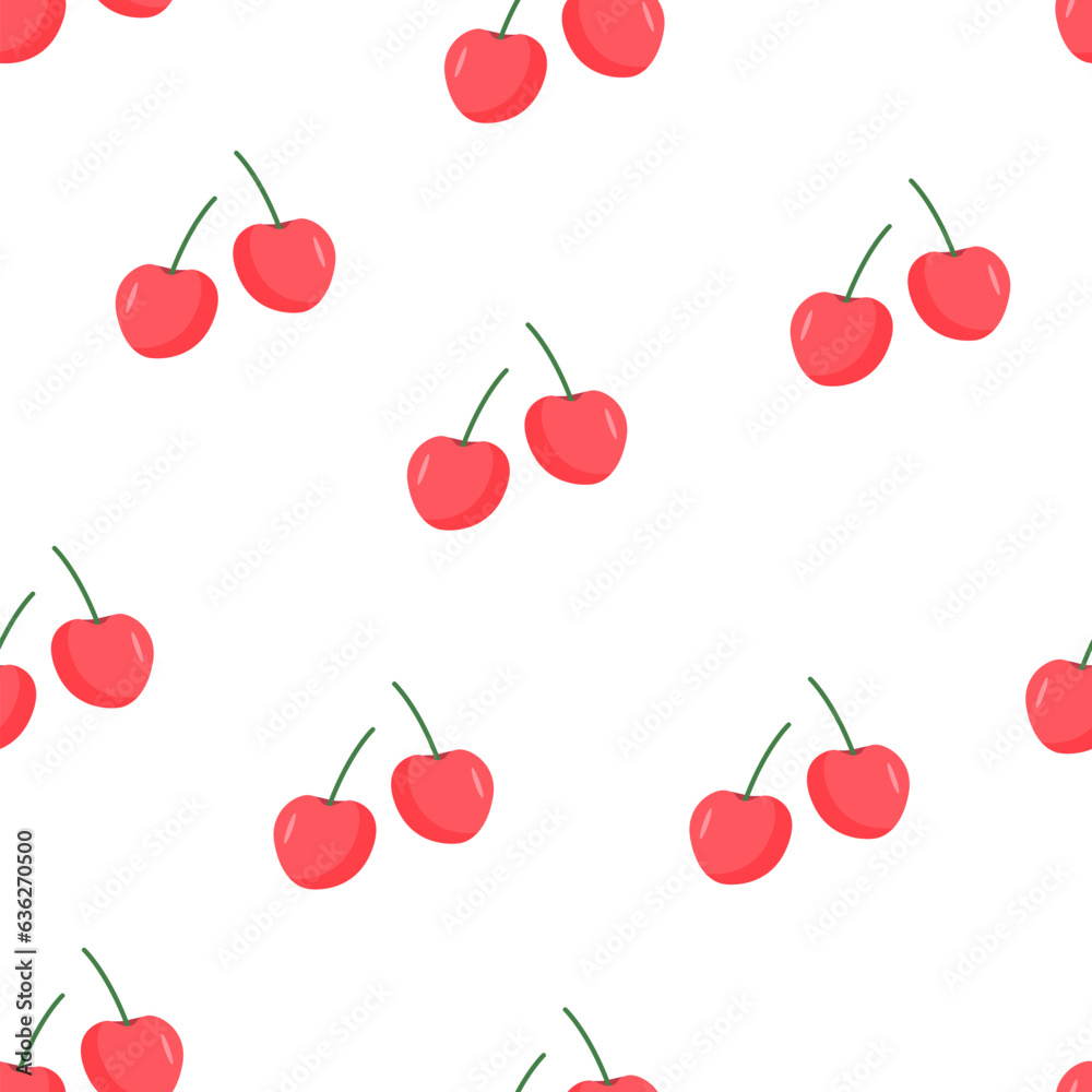 Seamless pattern of red cherry berries. Summer background with berries wallpaper.