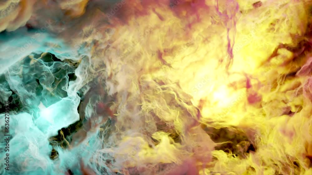 Beatiful blue yellow pink nebula in space shot from space telescope. Colorful dust and gases. Space travel background.