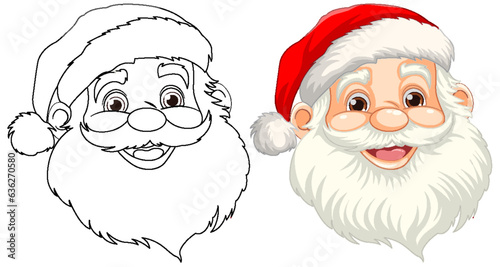 Smiley Santa Claus Cartoon Face and Outline