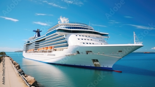 Cruise ship at harbor. Aerial view of beautiful large white ship at sunset  Luxury cruise  Travel.