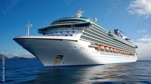 Cruise To Caribbean With Palm Trees, Luxury Cruise Ship, Tropical Beach Holiday. © visoot