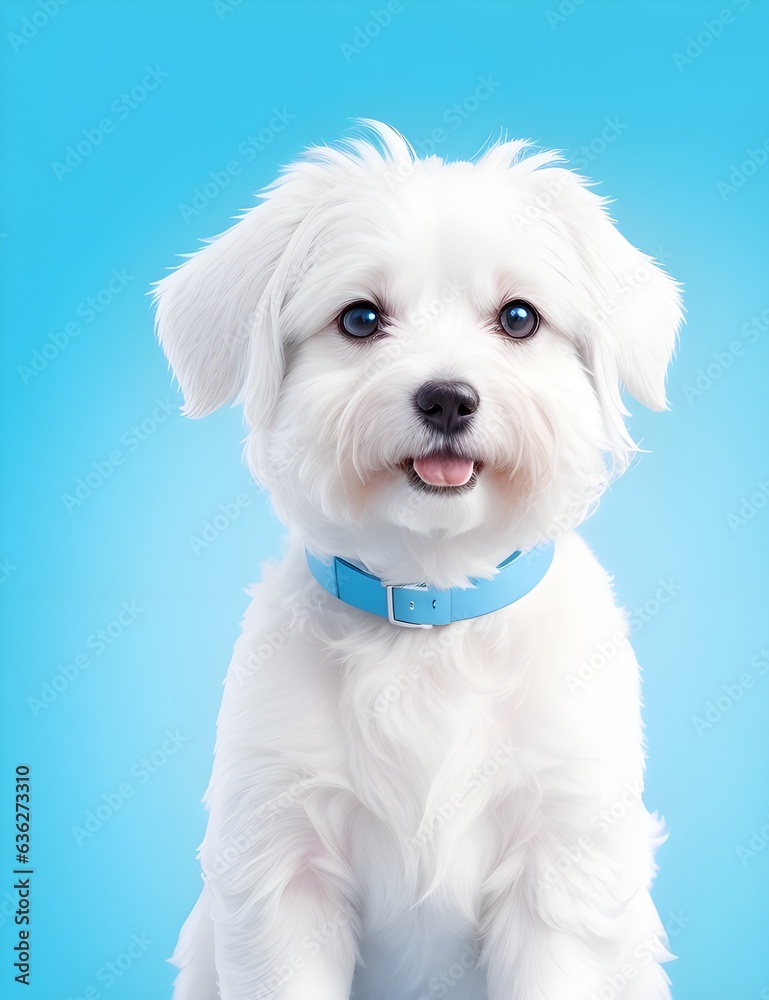 A cute white dog wearing a trendy blue collar, with a blue background AI-generated image A cute white dog wearing a trendy blue collar, with a blue background AI-generated image