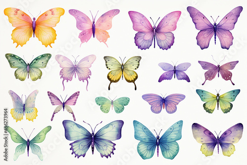 set of colorful butterflies isolated. butterflies collection on white background,watercolor,illustration