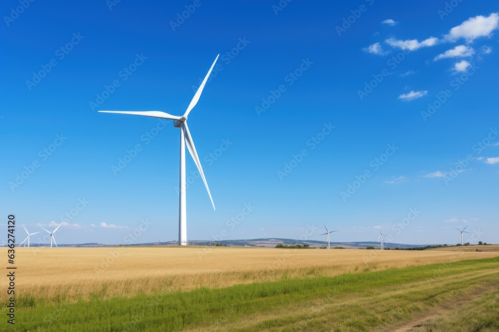 Panoramic view of a wind farm or wind farm with tall wind turbines to generate electricity Panoramic view of a wind farm or wind farm with tall wind turbines to generate electricity