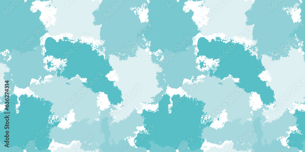 Obraz premium Dirty blue, turquoise seamless pattern. Gruge texture endless background. Turn paper imitation. Vector tye die pattern. Camouflage colorful print for fabric, clothes, warpping paper.
