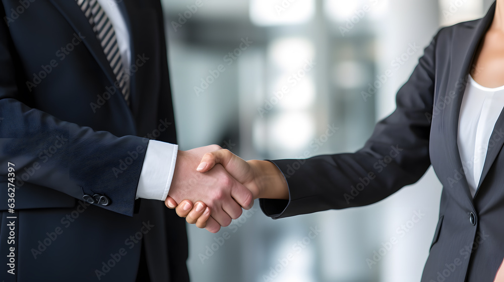Closing the Conversation: Suit-Wearing Pair Shaking Hands After Interview
