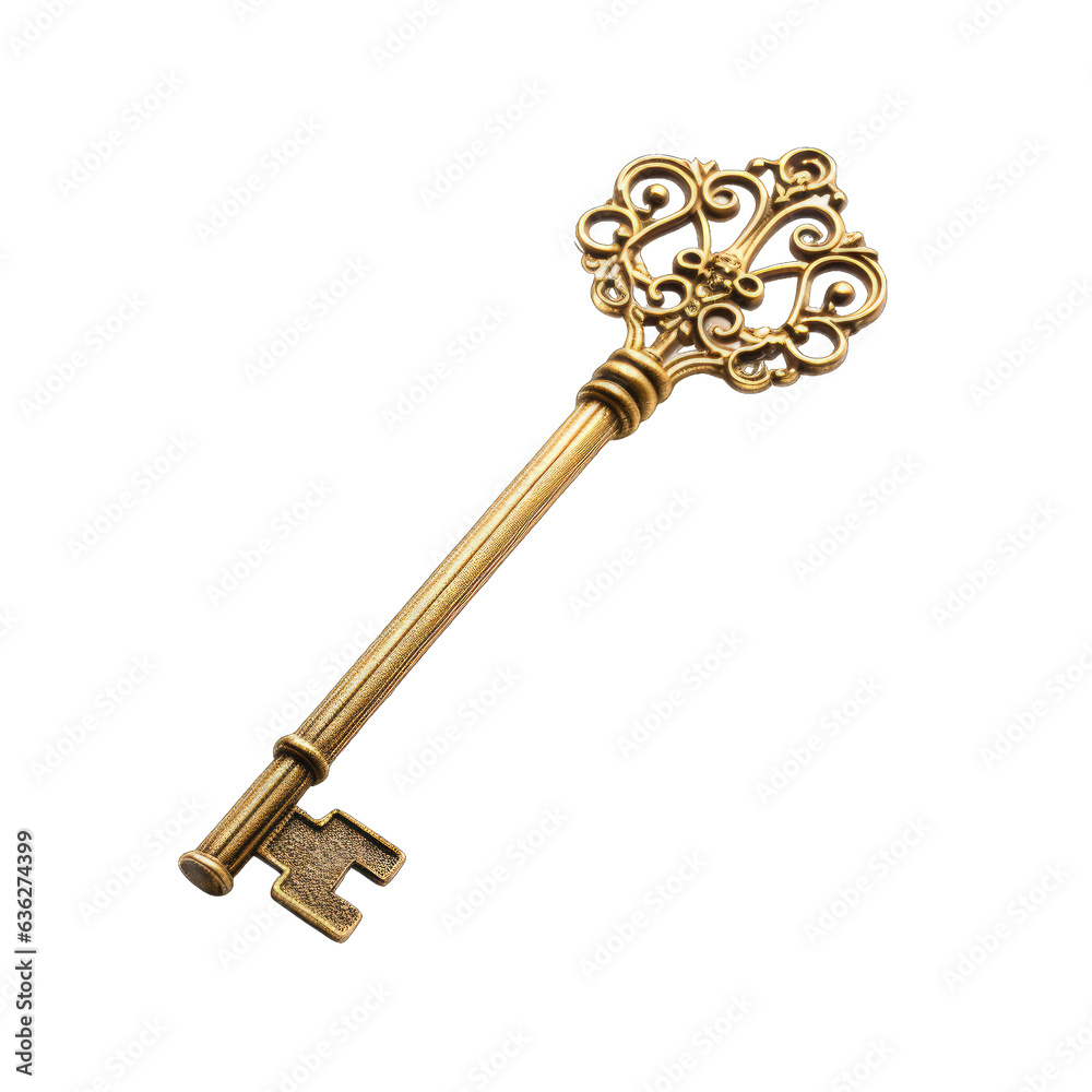 Golden key isolated on white, transparent background, PNG Golden key isolated on white, transparent background, PNG
