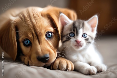 cat and puppy on couch © drimerz