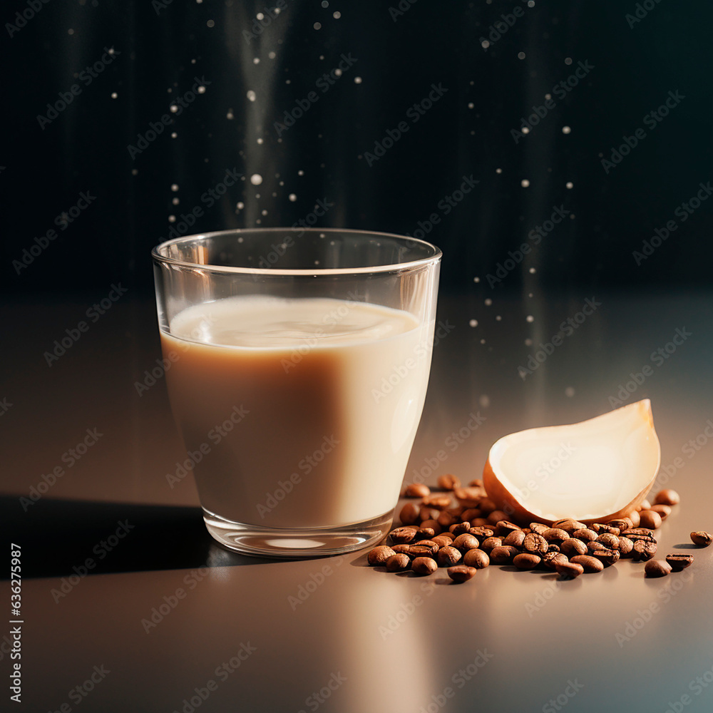 drink coffee and milk dark background cappuccino pouring in the air created with Generative Ai drink coffee and milk dark background cappuccino pouring in the air created with Generative Ai