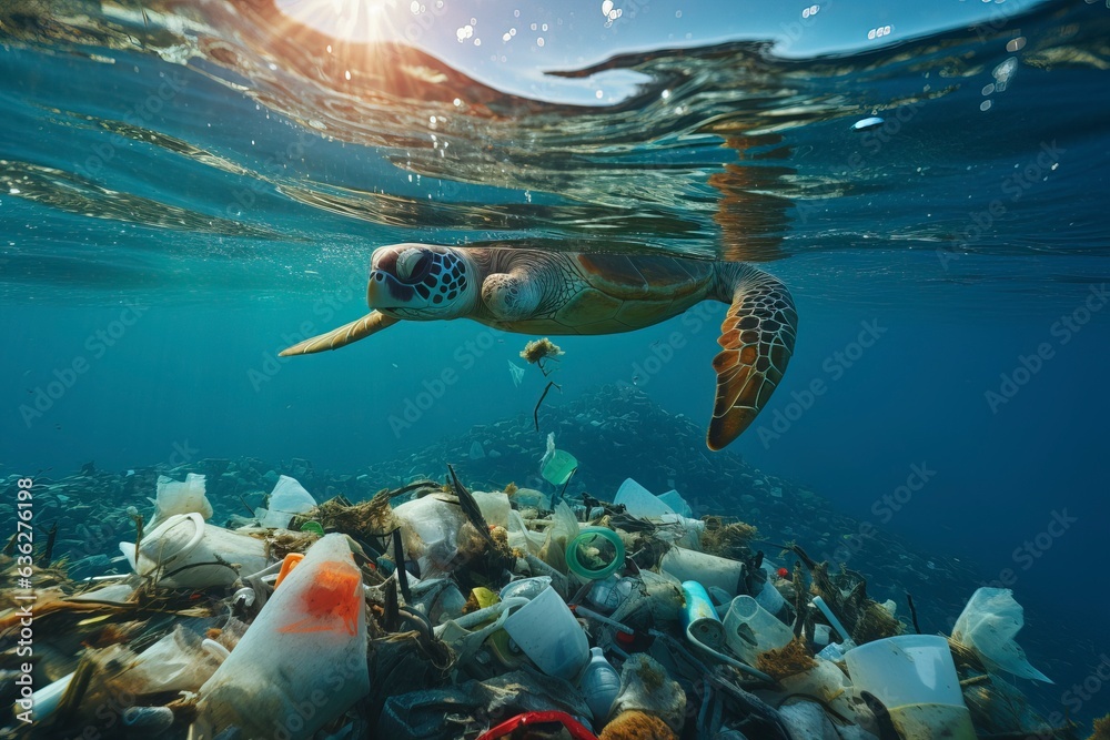 Ocean pollution due to plastics. Images depicting the harmful impact of