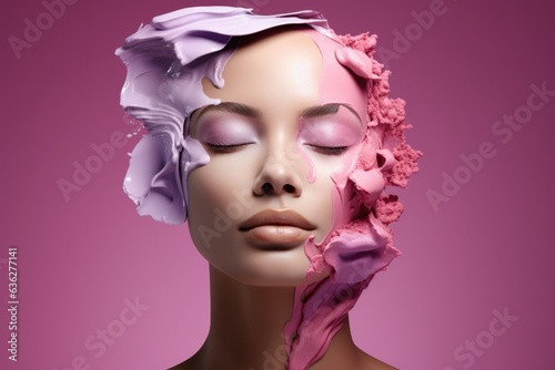 Spa beautiful young girl with closed eyes applying facial mask. Beauty treatments. Art picture about skin care and make up 