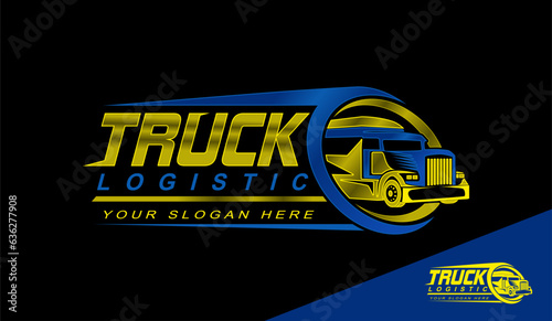 truck trailer transport logistics, delivery, express, cargo company, fast shipping, design template logo 