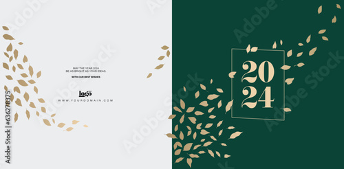 2024 logo and premium wish card with leaf style. Happy new Year.