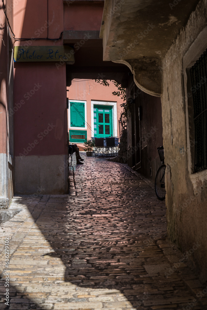 Picturesque cobblestoned street in the Old Town, Rovinj, Istria, Croatia