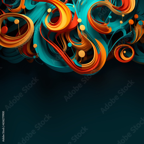 modern multicolor music background with abstract structure and musical notes, futuristic and surreal sound sculpture with curved shapes photo