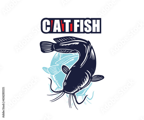 CATFISH, DELICIOUS FRESH WATER FISH LOGO, silhouette of river fish and have delicious taste vector illustrations.