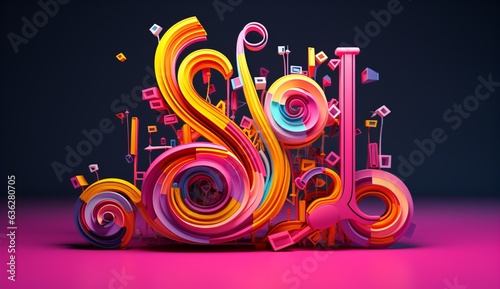 modern multicolor music background with abstract structure and musical notes, futuristic and surreal sound sculpture with curved shapes photo