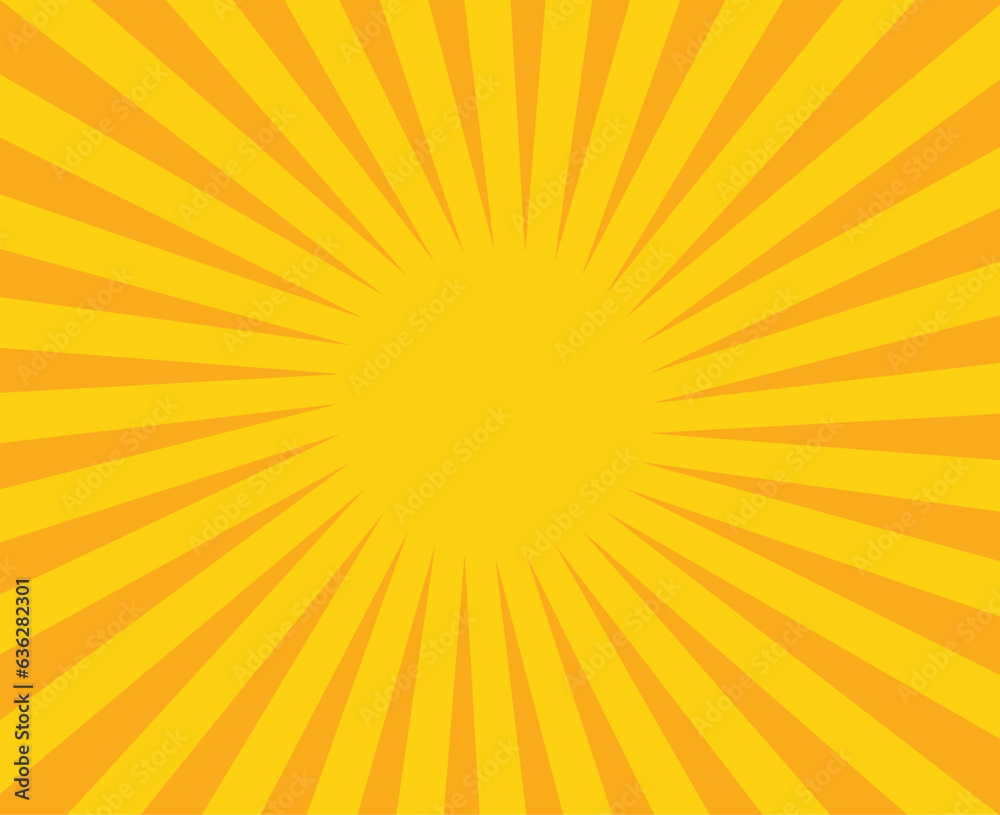Sun rays background. Pop art sun rays background. Vector illustration of retro template for yellow with radial stripes on orange. Sun rays background. Pop art sun rays background. Vector illustration of retro template for yellow with radial stripes on orange.