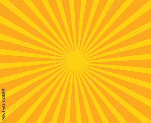 Sun rays background. Pop art sun rays background. Vector illustration of retro template for yellow with radial stripes on orange.