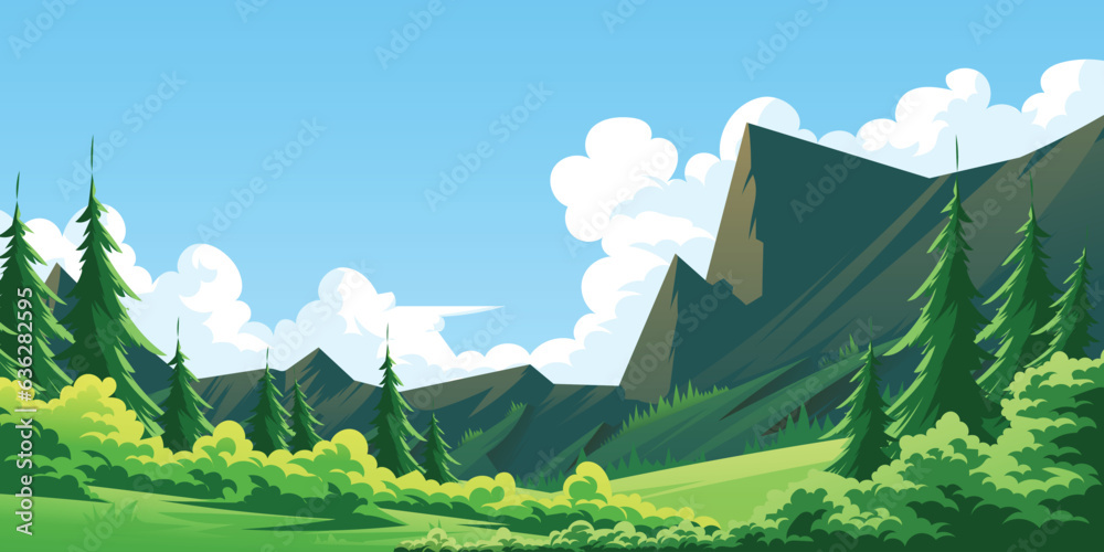 Fototapeta premium landscape with mountains and trees mountain nature landscape Vector illustration. Travel, leisure, camping, adventure.
