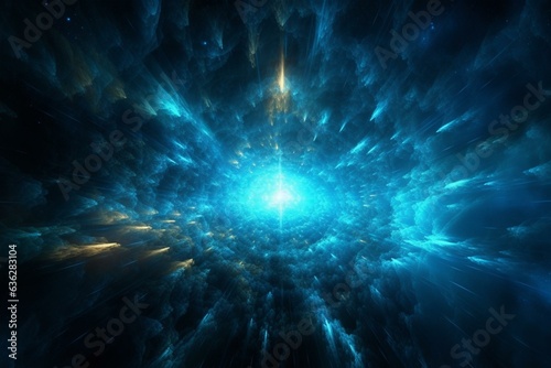 An energetic blue plasma field emits a dazzling glow in the vastness of outer space. Generative AI