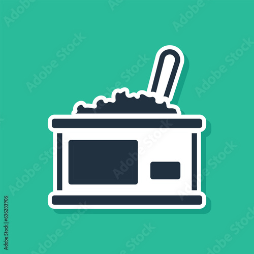 Blue Tin can with caviar icon isolated on green background. Vector