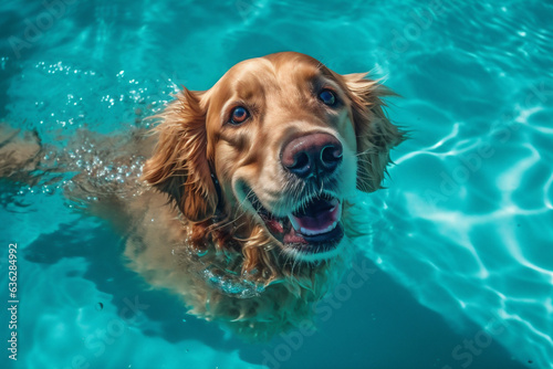 swimming dog puppy fun pool underwater vacation funny snorkeling water. Generative AI.