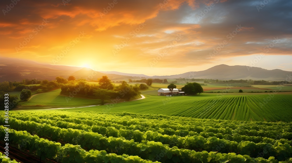 Golden Tranquility: Vineyard Beauty at Sunset