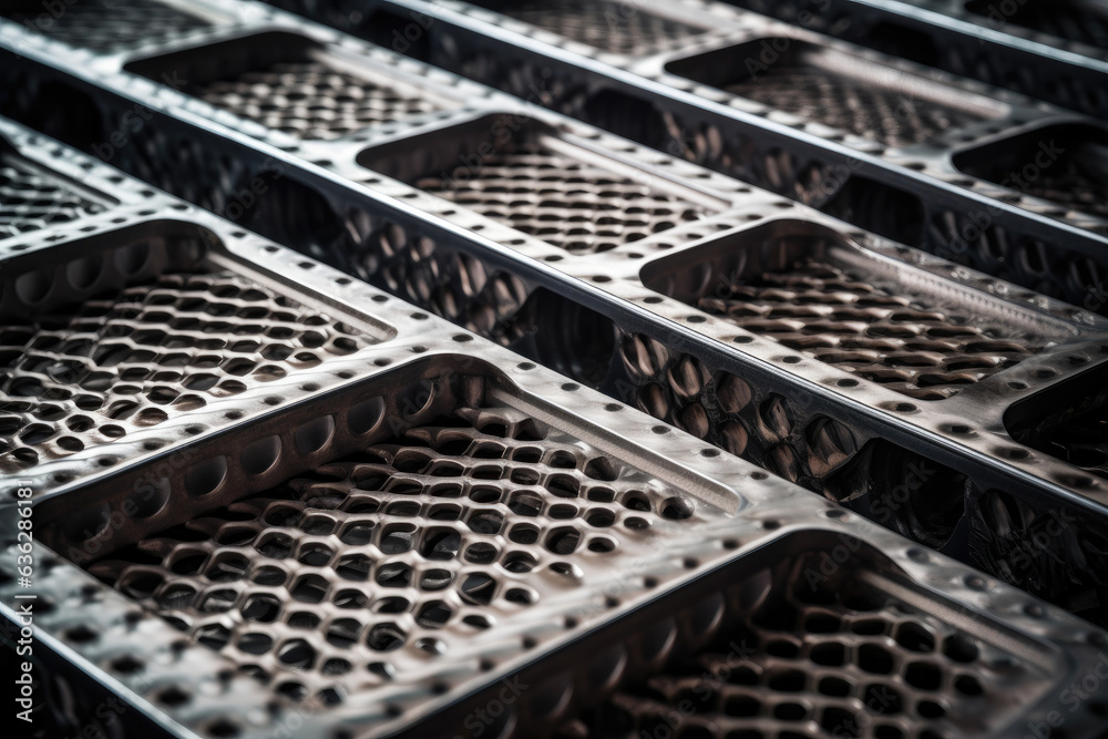 Unveiling the Intricate Symmetry: A Macro View of Precision Engineered Heat Exchanger Plates, Showcasing Modern Industrial Efficiency Unveiling the Intricate Symmetry: A Macro View of Precision Engineered Heat Exchanger Plates, Showcasing Modern Industrial Efficiency
