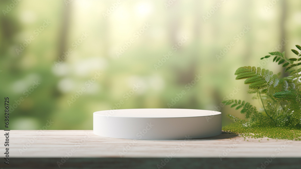 3d luxury white podium with blue nature background for your luxury product.Generative AI 3d luxury white podium with blue nature background for your luxury product.Generative AI