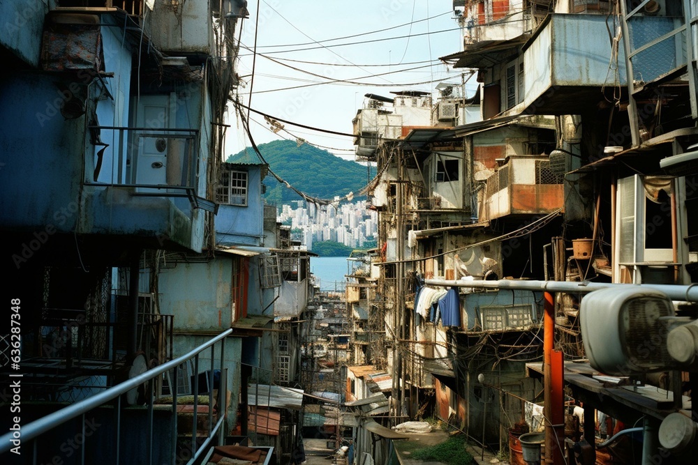 Dynamic shantytown in Rio with a futuristic vibe. Generative AI