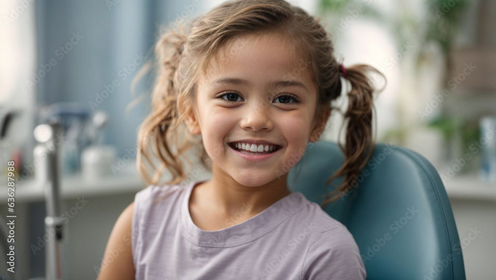 Bambina sorridente in uno studio dentistico Bambina sorridente in uno studio dentistico