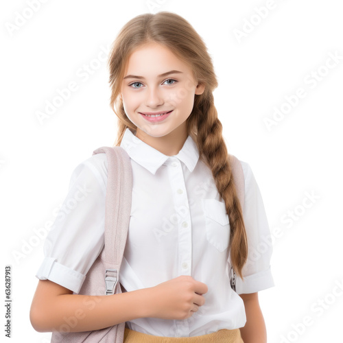 Schoolgirl with backpack isolated.