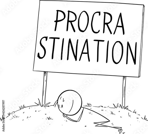 Person Is Sleeping and Procrastinating, Vector Cartoon Stick Figure Illustration