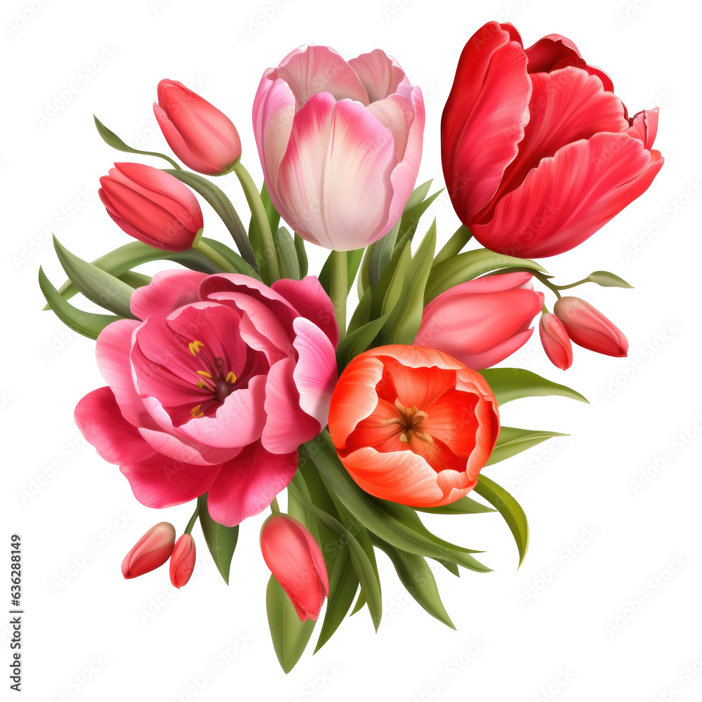 Red and pink flowers isolated.