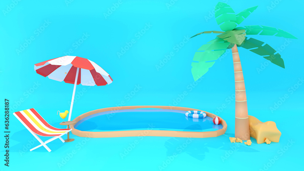 Refreshing 3D Summer Sale Template With Cute Beach Objects And Swimming Island Vacation Concept Illustration
