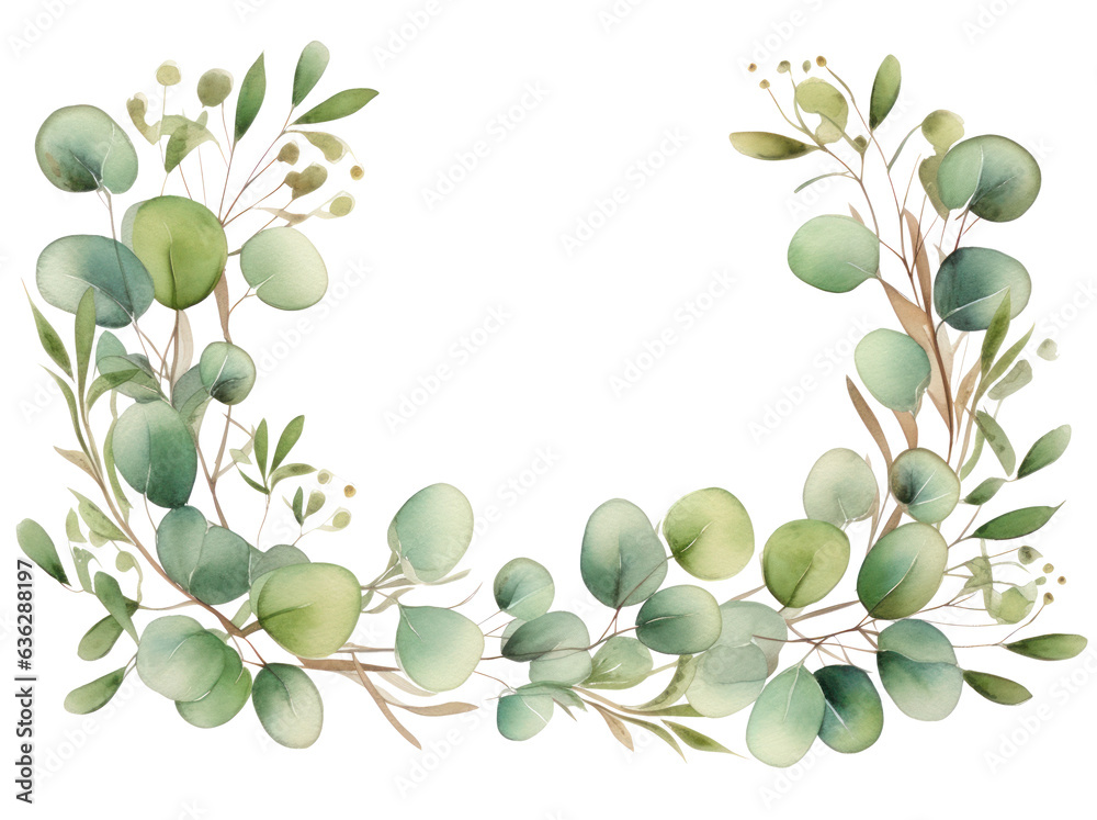 Eucalyptus leaves in watercolor isolated