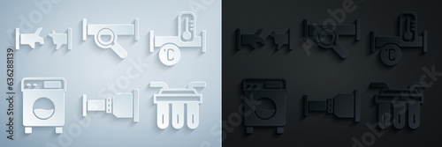 Set Pipe adapter, Industry metallic pipe, Washer, Water filter, and Broken icon. Vector