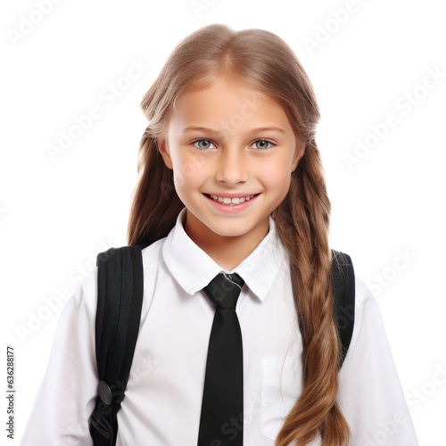 Schoolgirl with backpack isolated.