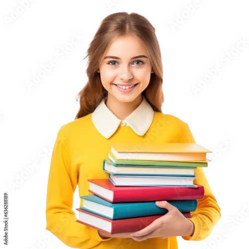 schoolgirl with vivid books isolated.