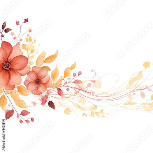 Watercolor floral pattern border isolated