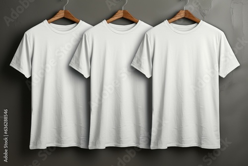 Minimalist elegance gray backdrop accentuates white t shirts, ready for customization Generative AI