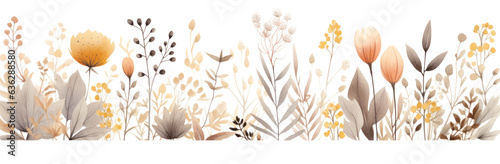 Watercolor Image Of Plants and Flowers isolated