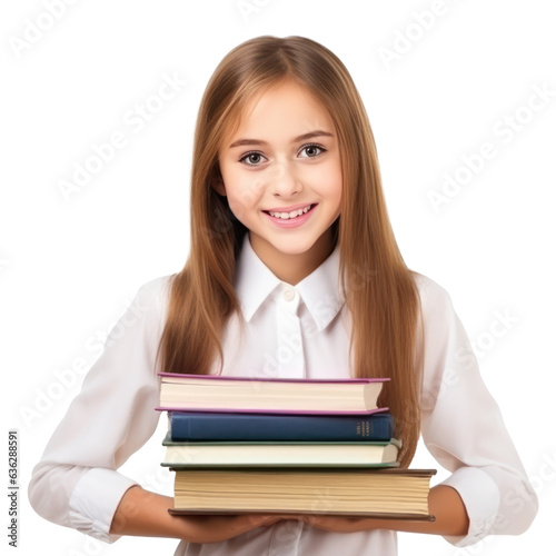 schoolgirl with vivid books isolated.