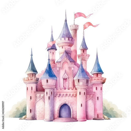 Watercolor princess castle isolated