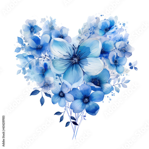 Watercolor Flowers in Shape of Heart isolated