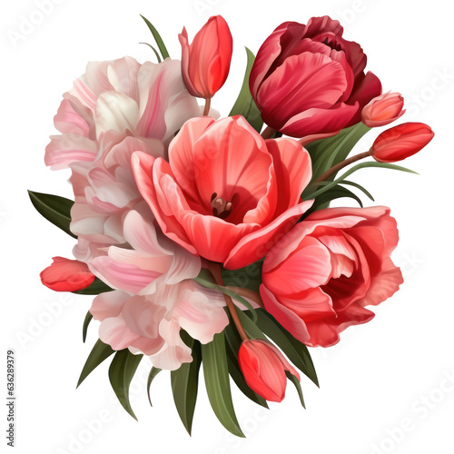 Red and pink flowers isolated.